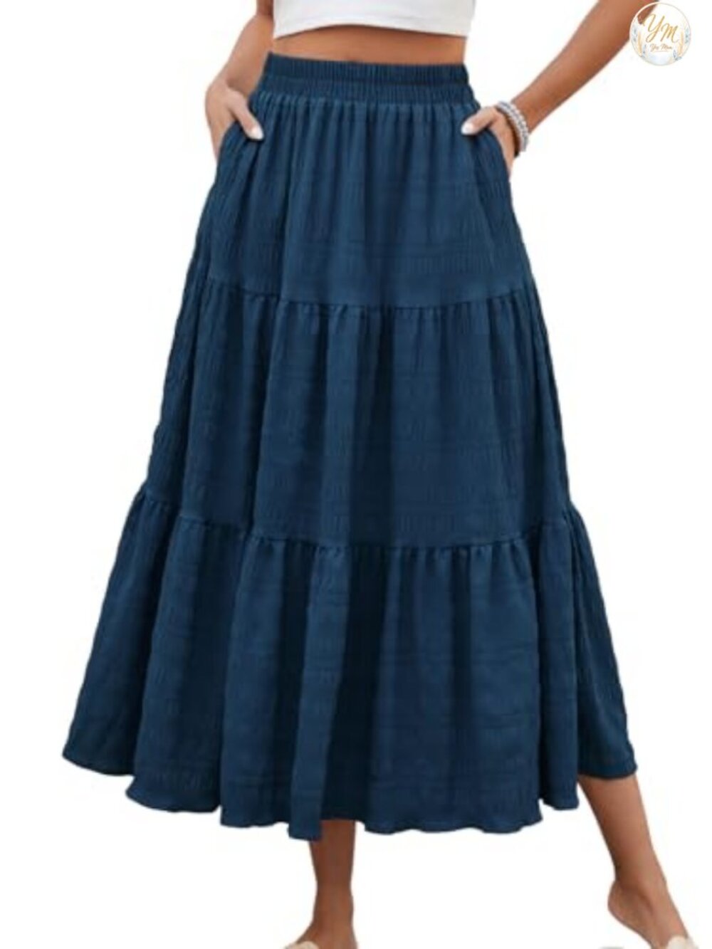 High Waisted Tiered Maxi Skirt A-Line Flowy Long Skirts with Pockets
